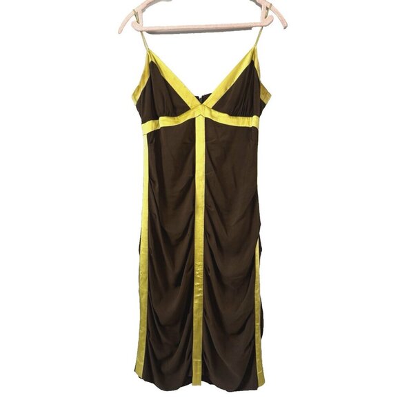 Nicole Miller Silk Y2K Babydoll Dress 10 Chocolate Gold Bodycon Cocktail Glam - Picture 1 of 16